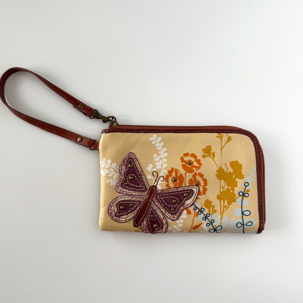 Fossil Leather Wristlet with Butterfly